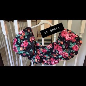 Shein puffer arm floral shirt with zip back